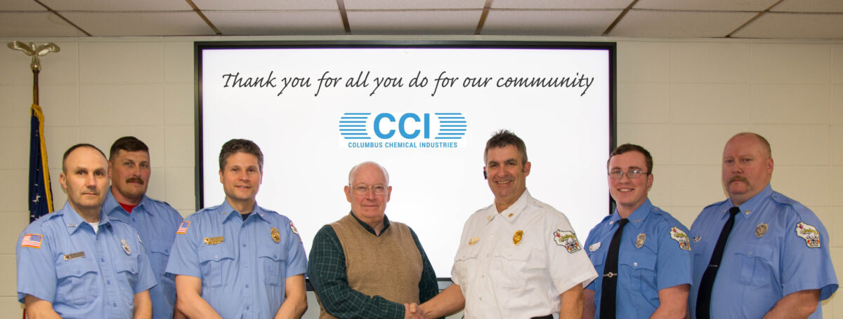 Columbus Fire Dept Members with CCI Founder Richard Sheard